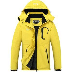 Women's Yellow Waterproof Ski Jacket Warm Winter Snow Hooded Coat Shell